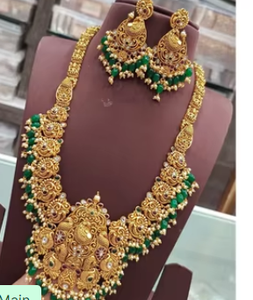 ชุดเครื่องประดับโบราณแบบดั้งเดิมคุณภาพพรีเมียมสีทองคลาสสิก ลายวัดพระลักษมี ประกอบด้วยสร้อยคอและต่างหู สำหรับผู้หญิง เหมาะสำหรับงานแต่งงานและงานปาร์ตี้ - Product Image 2