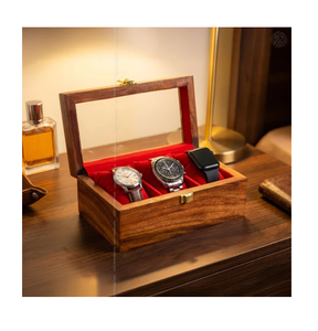 Boîte à montres en bois, faite à la main, avec 5 emplacements pour montres, étui de rangement et de présentation avec fermeture anti-poussière et protection, à un prix incroyable - Product Image 2