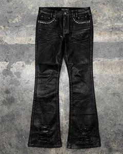 Trendy Custom Designer Skinny Studded Ripped Distress Waxed Bell Bottom <b>Boot</b> Cut Flared Baggy Stacked Denim Jeans <b>Pants</b> for Men - Product Image 1