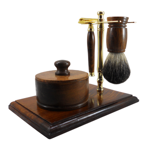 Kit de Afeitado de Lujo de Una y Dos Hojas de Madera de Palisandro con Maquinilla de Afeitar de Seguridad de Acero Chapado en Oro y Soporte de Acero Satinado para Barberos y Uso Corporal - Product Image 2