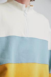 Sudadera de Felpa Francesa con Cierre de Cremallera de 1/4, Rayas Blancas, Bloques de Color, Cuello Redondo, Estilo Deportivo, Personalizable - Product Image 3