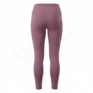 High Waist Full Length Yoga <b>Leggings</b> With Pockets Solid Color Spandex <b>Nylon</b> Four-Way Stretch Seamless Design - Product Image 2