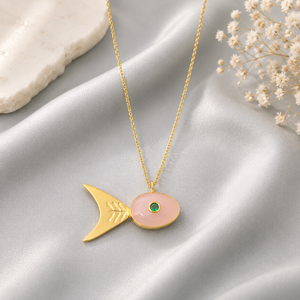 Collier tendance élégant pour femme, plaqué or 18 carats, avec pendentif poisson en pierres précieuses, haute qualité, best-seller - Product Image 6