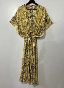 Nuevo Sari Bohemio 100% Seda con Estampado Floral, Vestido Cruzado con Plumas en la Cintura Natural, Maxi Casual Largo hasta el Suelo para Mujer - Product Image 3