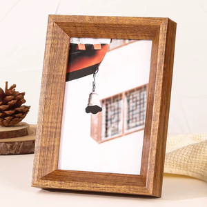 Walnut Brown Wood Rectangle Photo Frame Desktop Tabletop Picture Holder <b>Wall</b> Hanging Art Display Home Office Room Decoration - Product Image 1
