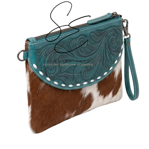 Cartera de mano de cuero vacuno Hairon hecha a mano para mujer, estilo occidental, con cremallera y diseño repujado - Product Image 2