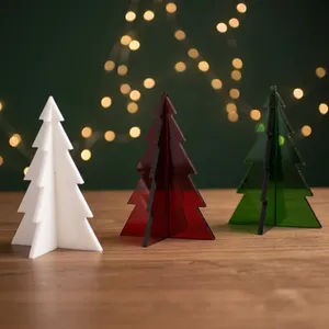Handmade Collection Modern Resin <b>Christmas</b> Tree <b>Decor</b> Set Miniature Pine Shape Tabletop Indoor <b>Red</b> <b>Green</b> White Durable - Product Image 2