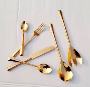 Ensemble de couverts en acier inoxydable doré miroir, collection de couverts réutilisables pour les dîners de mariage - Product Image 3