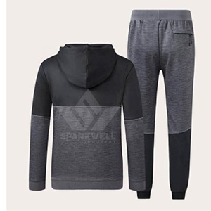 SPARKWELL INDUSTRY Men's <b>Black</b> 100% Cotton Breathable Midweight Winter Sporty 2-in-1 <b>Hoodie</b> & Jogger Pants Full-Zip Regular Fit - Product Image 3