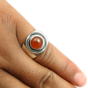 Bague bohème en argent sterling 925 massif, artisanale, avec pierre de cornaline taille ronde, pour mariage et fiançailles, au prix le plus bas - Product Image 2
