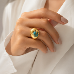 Blue Copper Turquoise Gemstone Oval Shape <b>Ring</b> Minimalist Statement Fashion Jewelry 18k Gold Plated Brass Punk <b>Adjustable</b> <b>rings</b> - Product Image 6
