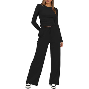 Ensemble de vêtements de détente d'été de bonne qualité, chemises à manches longues ajustées et pantalons amples à jambes larges - Product Image 2