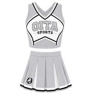 Ensemble d'uniforme de cheerleading gris : Crop top et jupe plissée pour compétition de danse d'équipe, tenue de performance sportive - Product Image 1