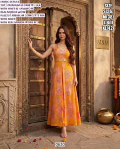 Mehefil Roop Traditional Silk Bhandhani Dupatta Embroidered Quick Dry Floor-Length Wedding Party Women's <b>Kurti</b> - Product Image 5