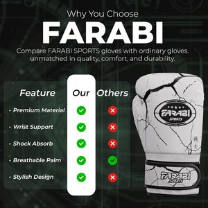 Gants de boxe blancs Farabi Sports en gros pour l'entraînement, les arts martiaux, le MMA, le Muay Thai, en cuir PU avec fermeture auto-agrippante - Product Image 6