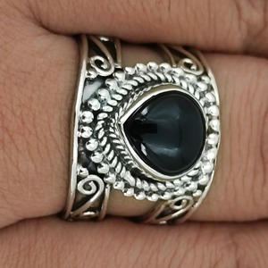 Black Onyx <b>Ring</b> 925 Sterling <b>Silver</b> Handmade Boho <b>Statement</b> Promise <b>Ring</b> for Women, July Birthstone Heart Shape Jewelry - Product Image 5