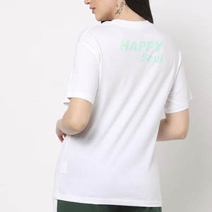 Women's White <b>Crew</b> Neck Short Sleeve T-Shirt With Happy <b>Soul</b> Letter Print Casual Wear 100% Cotton Jersey Fabric - Product Image 5