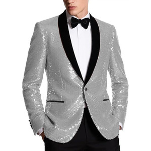 <b>Sequin</b> Single Breasted Slim Fit Plus Size Men's Blazer <b>Jacket</b> Polyester/Cotton Velour Customized Color Casual American Style - Product Image 2