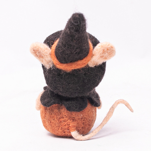 Souris d'Halloween en feutre de laine faite à la main avec décoration de citrouille – Figurine d'animal en feutre aiguilleté mignonne pour la décoration intérieure et les cadeaux - Product Image 2