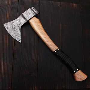 Professional Handmade Hand Forged Damascus Steel Functional Bearded Outdoor <b>Axe</b> <b>Wood</b> Handle Handmade Viking Tomahawk <b>Axe</b> Gift - Product Image 5