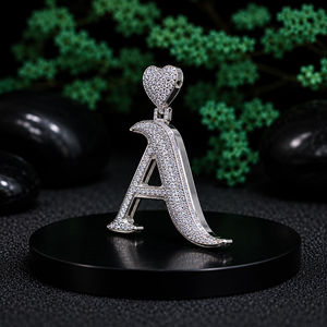 Custom Letter A Pendant 925 Sterling Silver Rhodium Plated Iced Out Crystal Heart <b>Top</b> Unisex Luxury Necklace - Product Image 4
