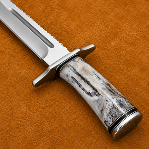 Couteau Bowie personnalisé en acier D2, manche en os coloré, lame fixe, couteau de chasse et de camping avec étui en cuir - Product Image 4
