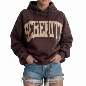 Women Loose Fit Oversized Hoodie Winter Casual Soft Touch Long Sleeve Pullover Urban Style Sweatshirt Front Logo 100% Cotton - Product Image 5