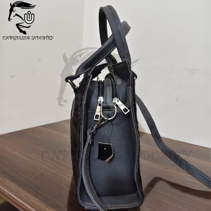 Bolso Tote de Cuero Vacuno Negro Hecho a Mano con Asas de Cuero Genuino Gris Oscuro para Todas las Temporadas - Product Image 1