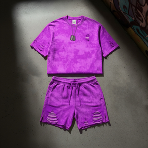 Nouvelle collection : ensemble short et sweat-shirt homme, couleur unie, effet délavé, style streetwear, 2 pièces. - Product Image 2