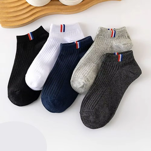 Men's Black Ankle <b>Socks</b> Knitted Cotton Breathable Summer Wear Regular Fit Solid Color Cuff Logo - Product Image 5