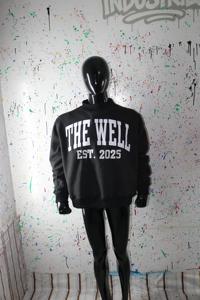 THE WELL BLACK <b>Mock</b> <b>Neck</b> Sweatshirt 100% WHITE Applique Embroidery wide <b>neck</b> Sweatshirt Finer Threads - Product Image 1