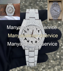 Montre à cadran rond en cristal de verre Moissanite VVS et acier inoxydable, résistance à l'eau 10 bars, bracelet à fermoir, fabriquée en Inde - Product Image 4