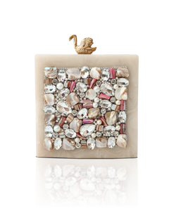 Pochette de soirée rigide pour femme, motif géométrique peint à la main, en résine transparente écologique, design personnalisé - Product Image 4