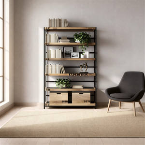 Estantería Industrial con Estantes de Madera Maciza y Estructura Metálica, Estantería Abierta de 6 Niveles para Decoración de Hogar, Oficina y Sala de Estar - Product Image 2