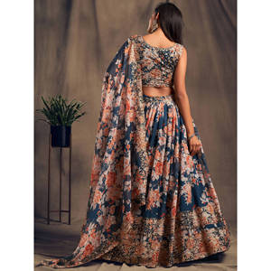 Festival d'organza imprimé floral bleu Lehenga Choli - Product Image 1