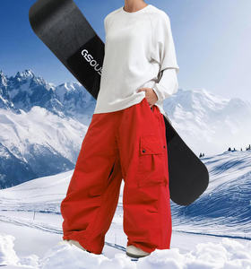 Pantalon de ski cargo rouge imperméable pour homme, coupe ample, jambe large, isolation synthétique, avec poches et fermeture boutonnée - Product Image 5
