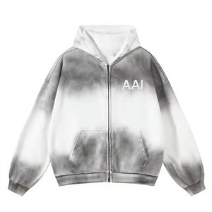 Men Washed Zip Up Hoodies Custom Logo Oversized Fit Tie Dye Pullover Streetwear Quality Cotton Private Label Supplier OEM - Product Image 1