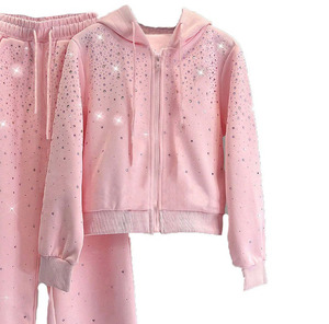 Conjunto de Chándal con Capucha Personalizado con Estampado de Puntos de Diamantes de Imitación, Pantalones Largos, Corte Holgado, Estilo Casual Urbano, Ropa de Primavera para Mujer - Product Image 5