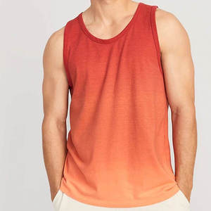 Débardeur sans manches à col rond pour homme, couleur unie, dégradé, tricoté, décontracté, orange - Product Image 1