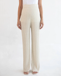 Pantalon large en tricot pour femme, taille haute, longueur intégrale, couleur unie, style minimaliste, respirant, style été - Product Image 2