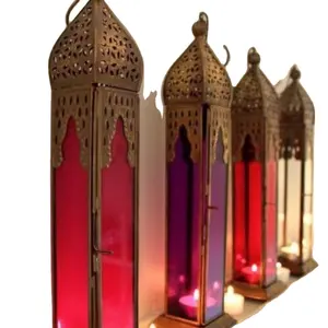 Thủ công kim loại Ma-rốc dẫn pin đèn đèn lồng ánh sáng trang trí EID mubarak ngoài trời ramadan trang trí đèn lồng ramadan