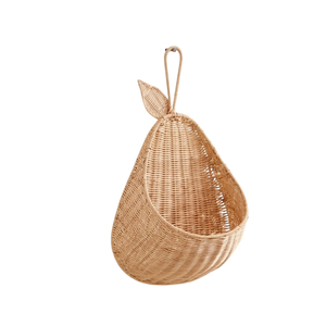 Wholesale Cute Pear Rattan Kids Wall <b>Basket</b> Handwoven Furniture <b>Wicker</b> <b>Hanging</b> Storage Pocket Boho Kids Nursery Room - Product Image 1