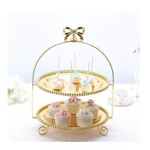 Soporte Artístico de Metal de 2 Niveles para Pasteles, Exhibidor de Pasteles, Bandeja para Servir Postres, Decoración de Mesa, Estilo de Boda - Product Image 1
