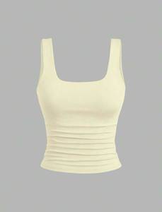 Débardeur femme froncé à col carré, sans manches, coupe ajustée, extensible, pour le yoga et le sport - Product Image 4