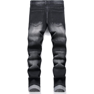 Pantalones Vaqueros de Mezclilla para Hombre, Corte Recto, Desgastados, Negros, Estilo Casual, Ajustados, Estilo Motociclista, de Algodón para Otoño - Product Image 2