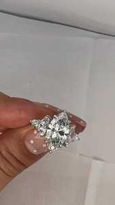 Anillo de Moissanita de Cinco Piedras con Corte Marquesa de 5CT, Anillo de Diamantes Agrupados, Plata 925 Original, Joyería Fina para Regalo de Boda, Fiesta, para Novias - Product Image 5