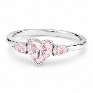 Anillo de compromiso de lujo con tres diamantes rosas en forma de corazón, cultivados en laboratorio, plata de ley 925, anillo de promesa romántico personalizado para mujer - Product Image 5