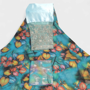 Tela Verde Turquesa de Lujo con Estampado Floral Suizo Dirac y Panel Frontal Bordado para Vestidos de Boda Somalíes - Product Image 5