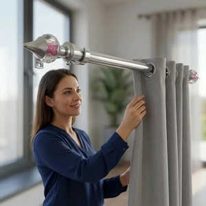 Modern Crystal <b>Curtain</b> Finials with Pink Center and Chrome Base - Product Image 5