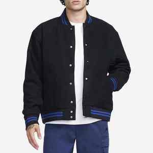Veste universitaire pour homme, noir avec bordures bleues, coupe classique, col rabattu, fermeture boutonnée, style décontracté, vêtement d'automne, nouvelle arrivée, veste universitaire pour homme - Product Image 3